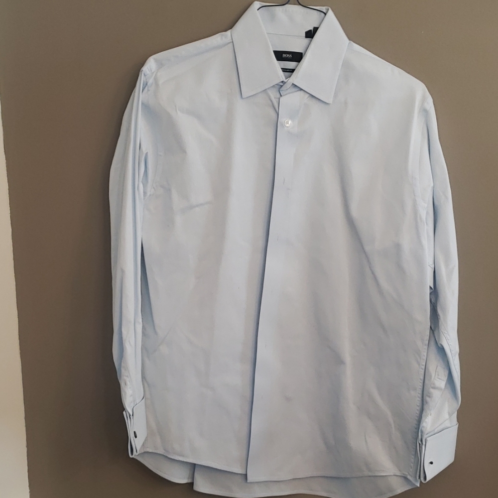 Soft blue/ white mens dress shirt- French cuff